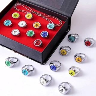 Juego de 11 anillos de anime para cosplay con collar, anillos de