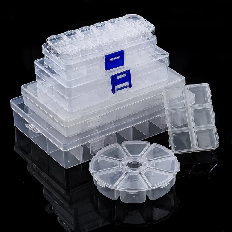 1 caja de almacenamiento grande de plástico transparente con divisores  ajustables, 8 rejillas, organizador rectangular transparente para joyas