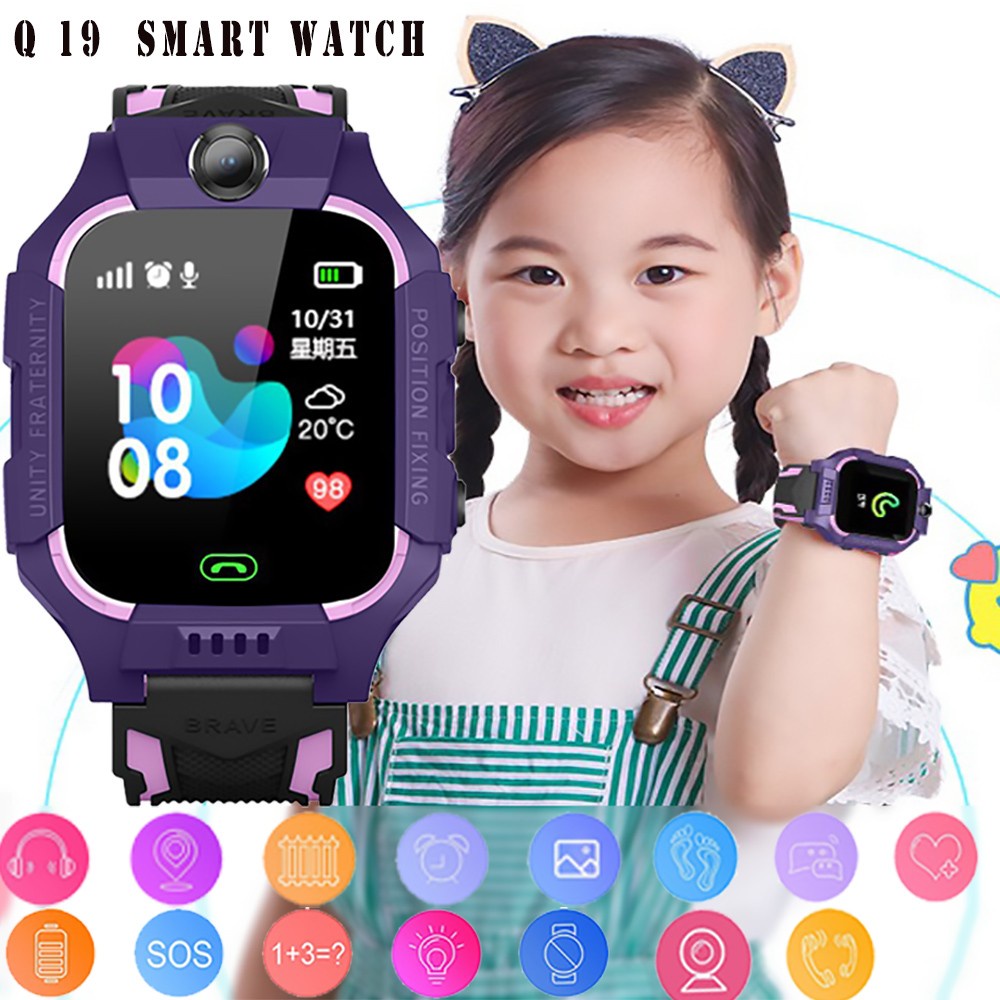 Q19 Pro Niños Reloj Inteligente Pantalla Táctil Impermeable Teléfono SOS  GPS Anti-Perdida Rastreador Soporte Tarjeta SIM PK Q12 S4 S6