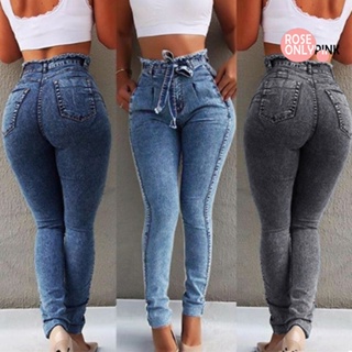 USM-Color Sólido Alto Elástico Mujeres Jeans Botón Cremallera