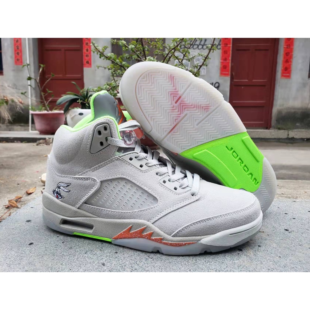 Air Jordan 5 Retro Bugs Bunny Gris Verde Vintage Zapatillas De Baloncesto Casuales Para Hombres Y Mujeres Shopee Mexico