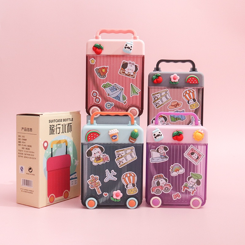 450ML Maleta Vaso De Agua Linda Botella Cuadrada Con Asa Y Pegatina