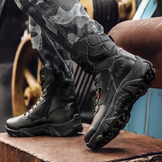 Botas altas de cuero para hombre, botas de combate negras para hombre,  botas militares negras, botas tácticas para hombres con cremallera, botas  de