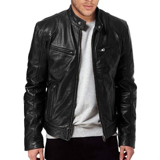 Chaqueta de cuero genuino para hombre, gabardina larga de piel de oveja con  doble botonadura, ajustada