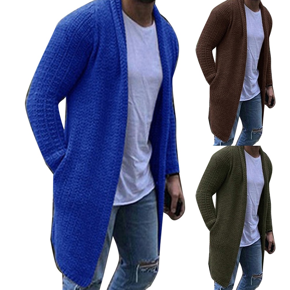 Cárdigan largo de punto para hombre, suéteres sólidos, abrigos