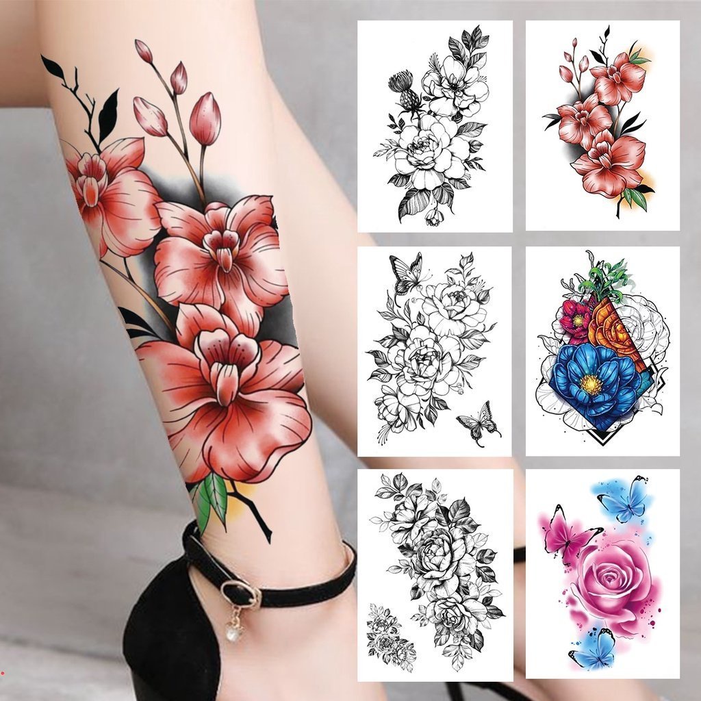 3D Acuarela Flor Tatuaje Temporal Para Mujeres Niñas Falso Peonía Rosa  Pegatina Mariposa Encaje Sudorpea Flora Tatoos Pierna | Shopee México