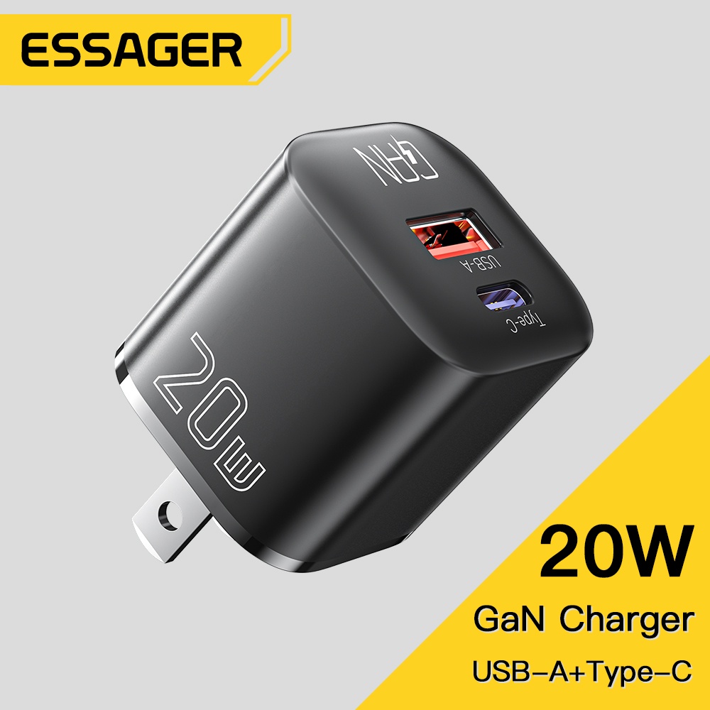 Essager 20W GaN USB Tipo C Cargador PD Carga Rápida Teléfono QC 3.0 ...