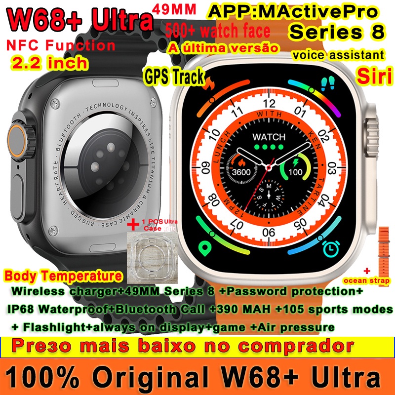 W68 Ultra Smart Watch Hombres 49mm ECG NFC Smartwatch 2.2 Pulgadas Funcion Personalizada Llave 100 Reloj Deportivo Para Android IOS Con Bloqueo De Correa Shopee Mexico