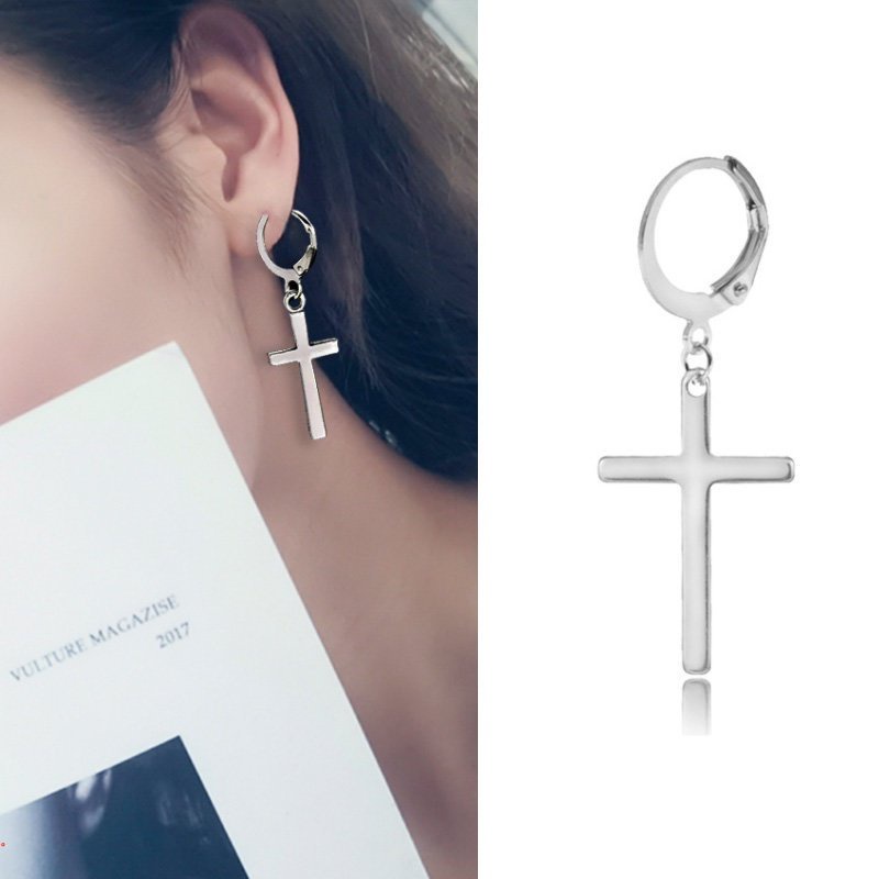 Pendientes Aros Asimétricos De Acero Inoxidable - Pack 4 Pares, Diseño Cruz Vintage, Para Hombres Y Mujeres, Hipoalergénicos