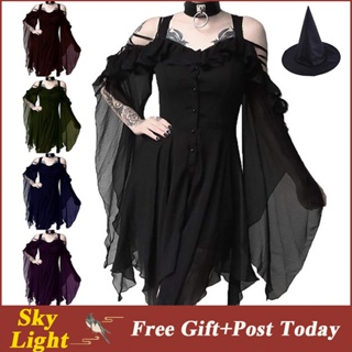 Vestido medieval para mujer, vintage, de manga larga, con capucha, estilo  gótico, hasta el suelo, para cosplay, disfraces de Halloween