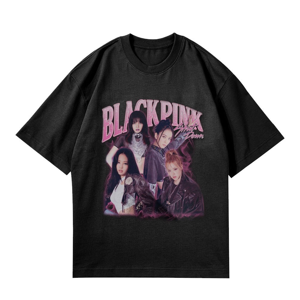 Camiseta De Algodon Cerrada KPOP BLACKPINK Hombres Y Mujeres Oversize Street Hip hop JISOO JENNIE ROSe Lisa Print Manga Corta Harajuku Verano Casual Shopee Mexico