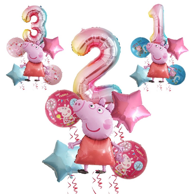 6 Pzs Juego De Globos Peppa Pig Número Foil Niños Fiesta De Cumpleaños  Decoración Suministros Baby Shower