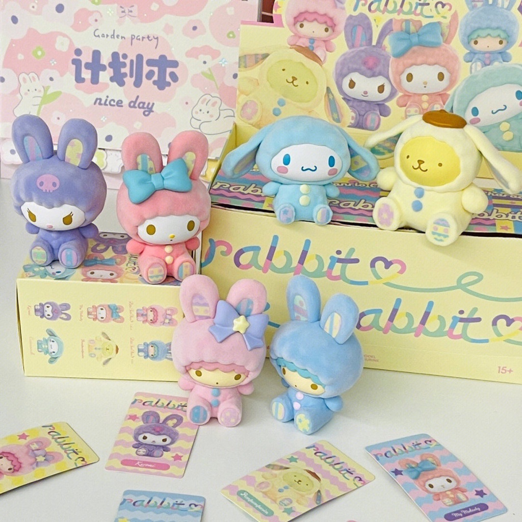 6pcs Sanrio Rabbit Flocking Dolls Series Figura Coleccionable Orejas De ...