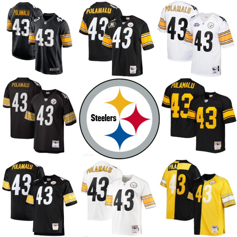 Futbol americano Pittsburgh Steelers No. 43 hombres Troy Polamalu jugador Retro Jersey
