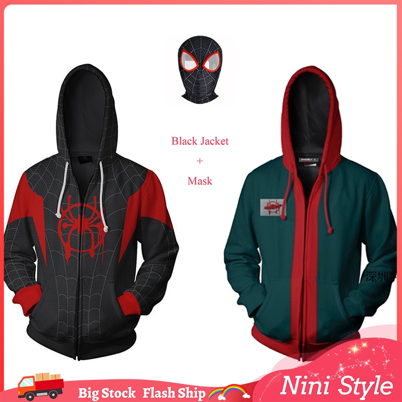 Disfraz De Spiderman De Halloween Para Hombres Adultos Chamarra Miles  Morales Traje De Máscara A Través De La Araña Verso Cosplay