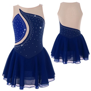 Comprar Vestido de patinaje artístico de manga larga para niñas, tutú de  malla con diamantes de imitación brillantes, vestido de leotardo de danza y  gimnasia para ballet