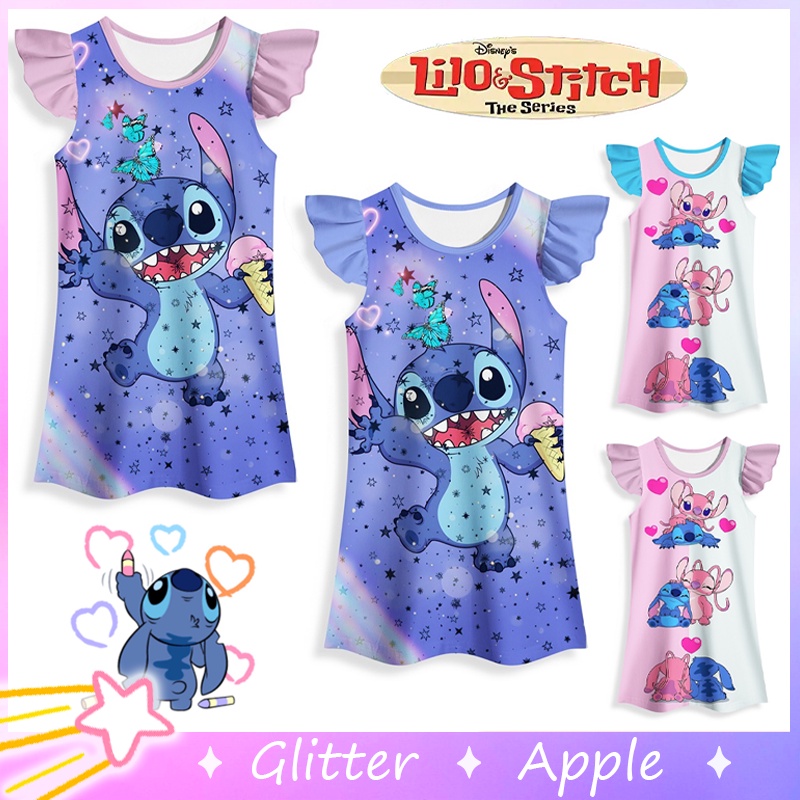 Lilo and Stitch Disney Dibujos Animados Bebé Disfraz Niña Manga Corta Niñas  Pijama Terno Halloween Navidad OOTD Vestido Para Niños