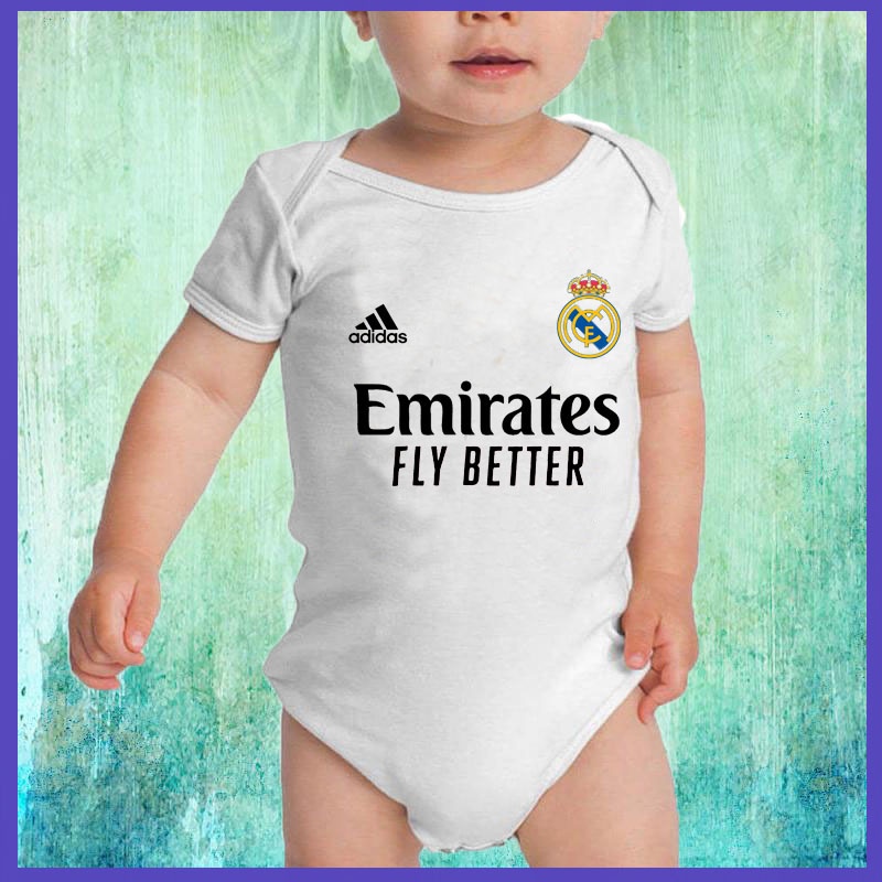 Real Madrid recién nacido puro algodón transpirable Butt mono bebé impreso  Jersey mameluco 0-24 meses verano infantil niños ropa de media manga