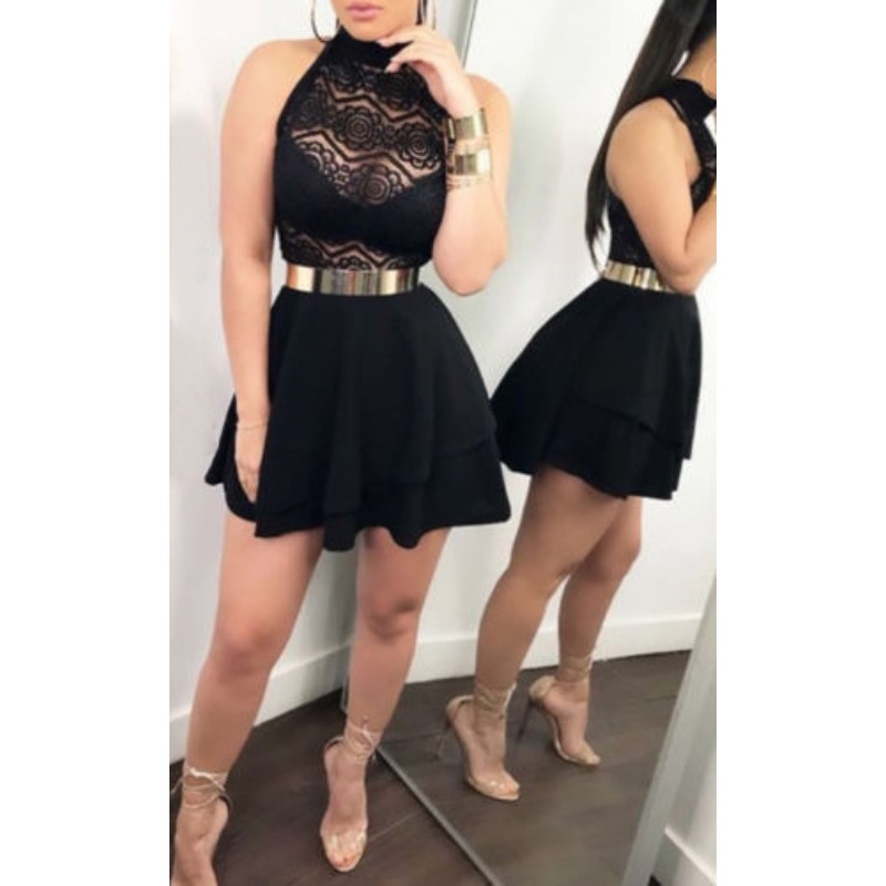  Vestido corto sexy de moda con un hombro descubierto para mujer,  con cuello sesgado, espalda descubierta, color liso, elegante, mini vestidos,  Negro - : Ropa, Zapatos y Joyería