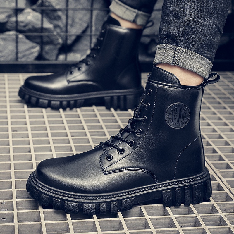 Botas Martin De Cuero De Los Hombres Cl sicas Negras Militares Impermeables De Alta Calidad