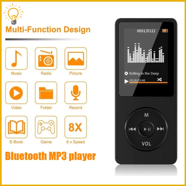 Reproductor MP3 MP4 Bluetooth 5.0 LCD digital ultradelgado Pantalla de 1,77  pulgadas Altavoz HD Radio FM Reproductor de música portátil de alta  fidelidad con tarjeta de memoria 16G