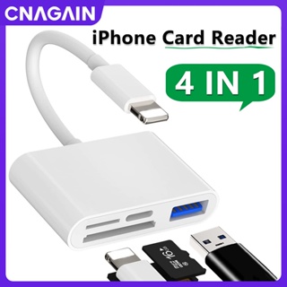 Lector de tarjetas Lightning a SD - Adaptador de tarjeta de memoria 4 en 1  para iPhone con USB hembra OTG, compatible con tarjetas SD/TF. Carga