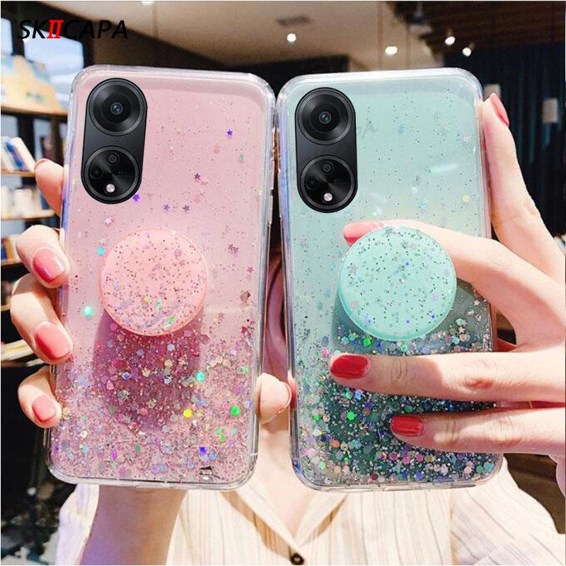 Funda compatible con Oppo A17 de silicona transparente con purpurina, funda  para teléfono Oppo A17 con purpurina rosa brillante a prueba de golpes