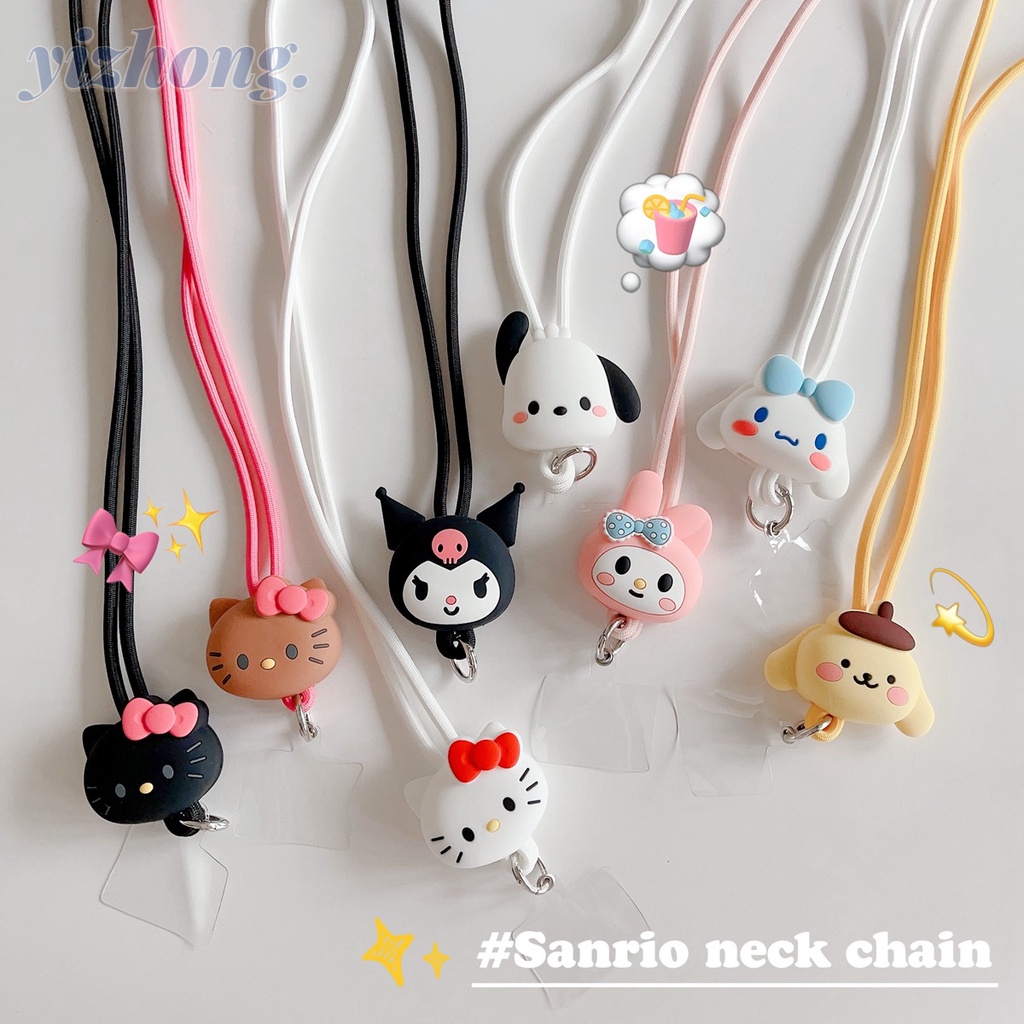 Phone Strap Girly Cartoon Hello Kitty Kuromi Melody Cinnamoroll Long Neck  Hanging Rope Mobile Accessory Earphone Case Pendant Lanyard Para ID Badge  Holder Card Over