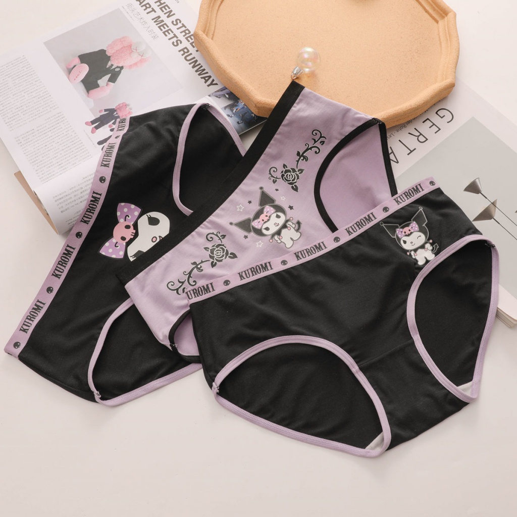 Ropa interior Kawaii de Hello Kitty para mujer, calzoncillos de