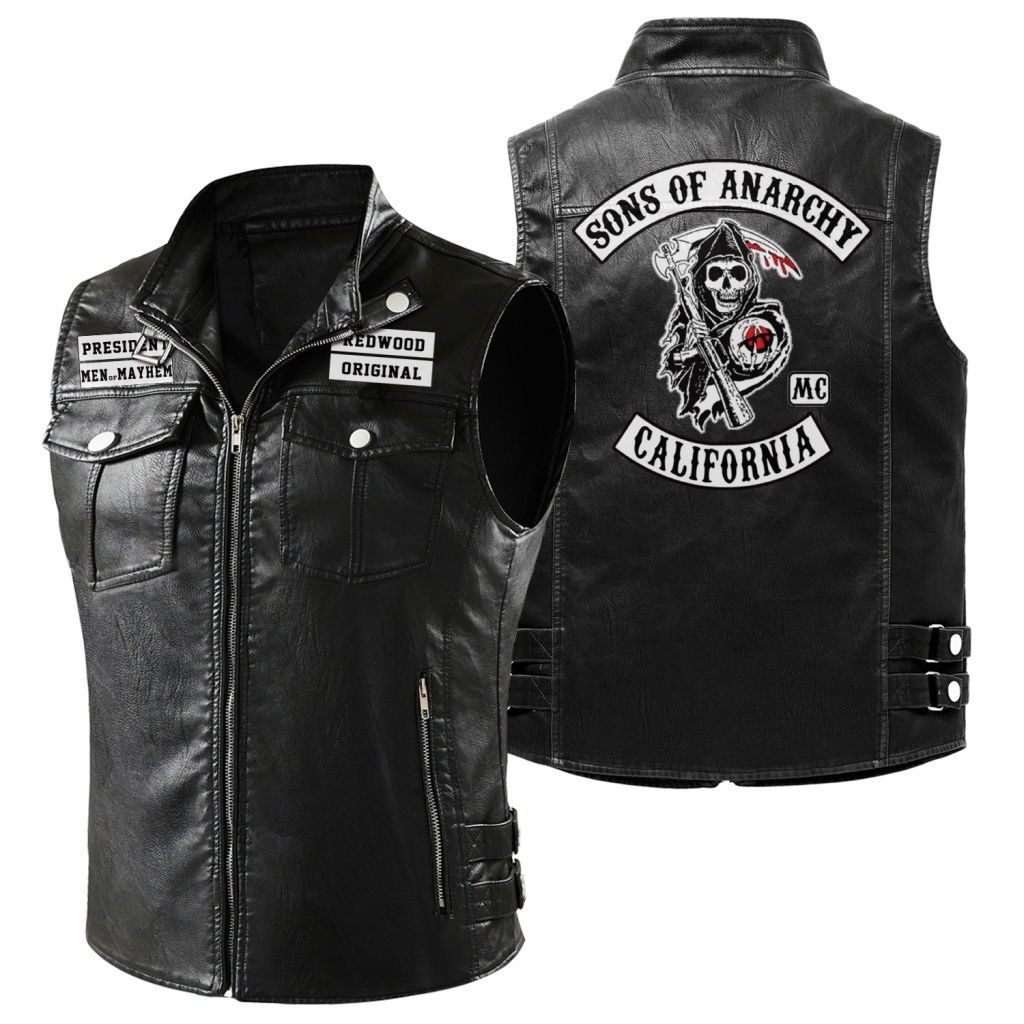 Sons Of Anarchy Logo Chaleco De Cuero Hombres Motociclista Más