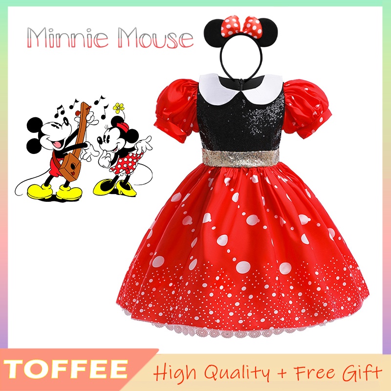 Niños Niñas Minnie Mouse cosplay Disfraz Polka Dot Tul Vestido con diadema  Fancy Dress