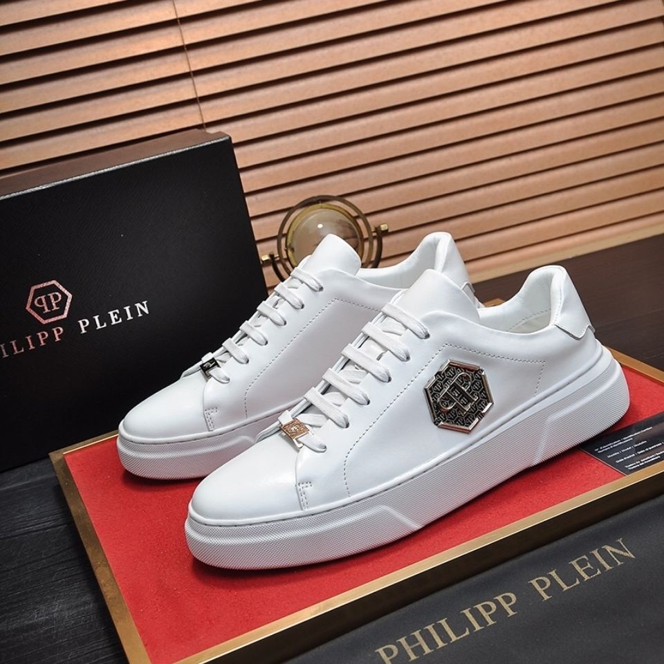 Philipp Plein zapatos de los hombres de la moda casual simple top bajo encaje combo todo fosforo