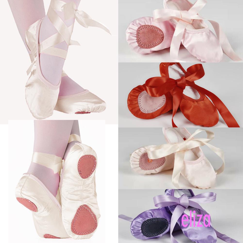 Zapatos de ballet para niñas, zapatillas de ballet rosas con suela dividida  de satén para mujer, zapatos de baile planos con cinta para yoga, gimnasia