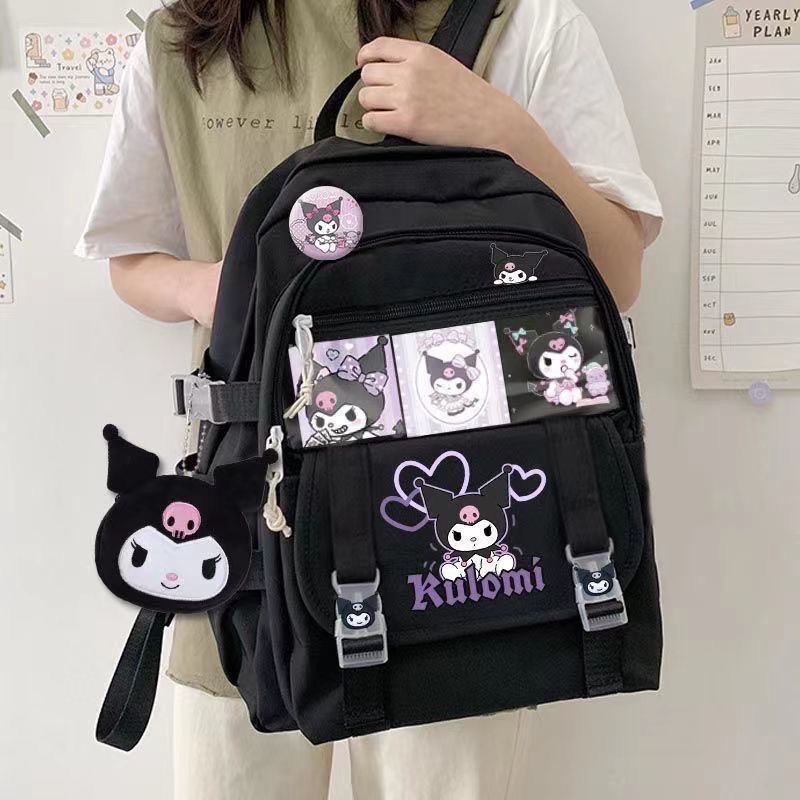 Sanrio-Bolsos de Hello Kitty para mujer, mochilas negras de moda