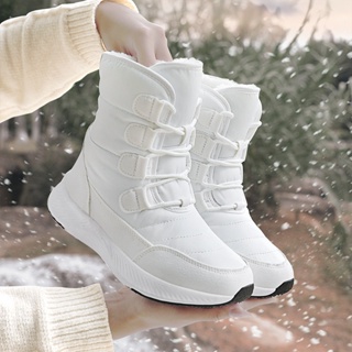 Botas De Nieve Cálidas De Fondo Grueso Antideslizante Cómodas Para Mujer,  Zapatos Para Caminar De Color Sólido Con Parte Superior Alta
