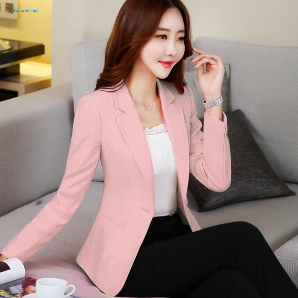 Vokkrv Chaqueta Mujer Blazer Color Sólido Traje Cardigans Delgado Manga Larga Slim Fit Elegante Primavera Otoño Negocios Chaqueta Oficina Moda Casual Cómodo Abrigo Basic Outwear Parka