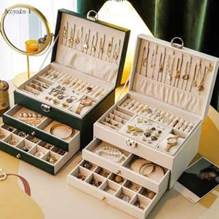 Joyero organizador para mujer, 3 capas de almacenamiento de joyas con tapa  de cristal, regalo para Navidad, 3 cajones, gran capacidad para collares