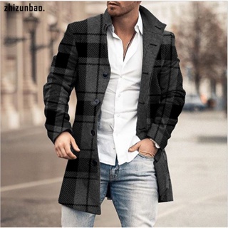 Gabardina para hombre, ajuste delgado, chaqueta larga de doble botonadura  con muescas, cinturón de solapa para otoño, abrigo resistente al viento