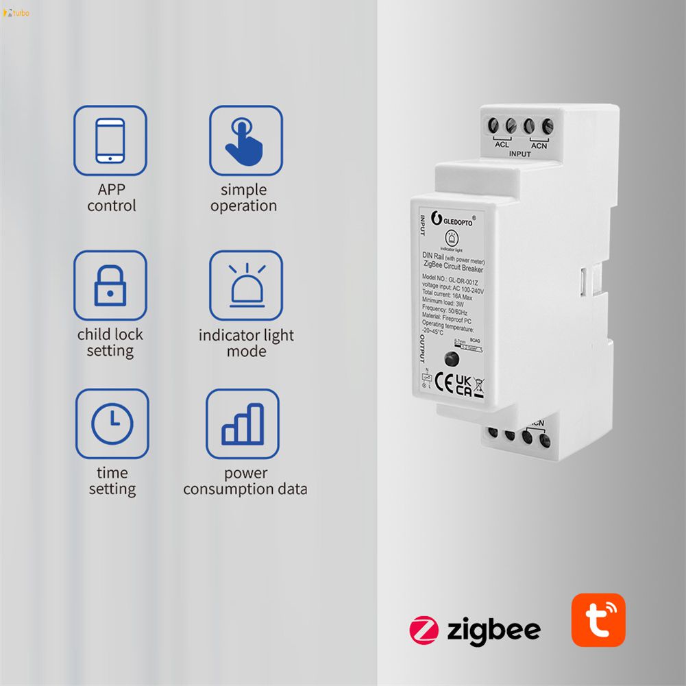 ZigBee 3.0 Gledopto Din Rail Circuit Breaker Power Meter Energy Monitor Tuya Smart Life App