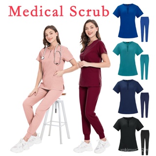  Blusa corta para mujer, cuello en V, uniforme de enfermería,  con mangas de bolsillo, trajes y conjuntos para mujer : Ropa, Zapatos y  Joyería