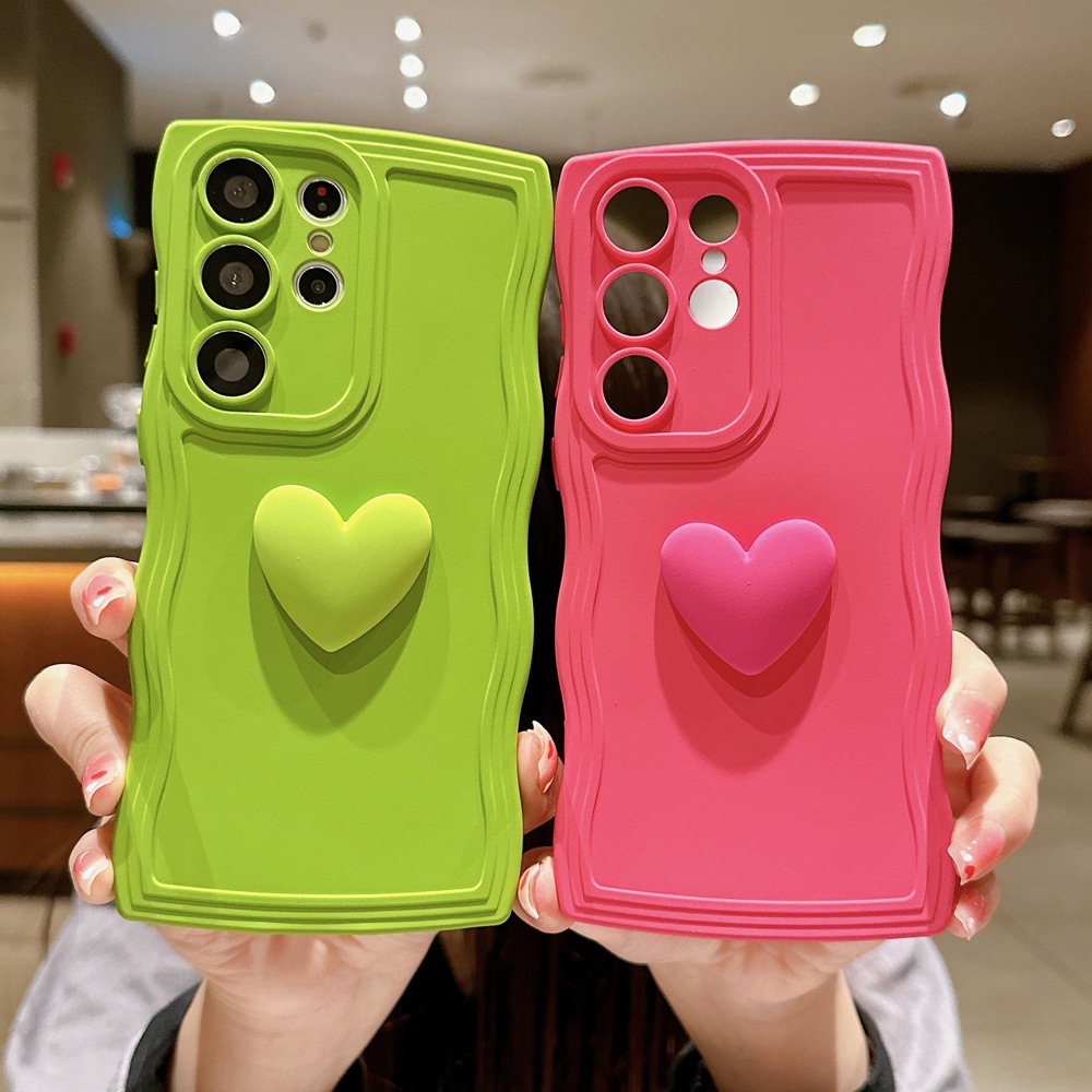 Funda Con Borde Ondulado De Corazón De Amor Para Samsung Galaxy S23 S22 Ultra S21 S20 Fe Plus