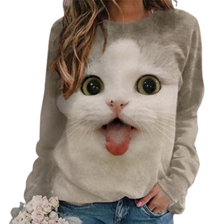 Sudadera Mujer Gato Camiseta Blusa de Otoño e Invierno de Manga