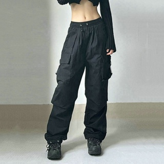 Pantalones cargo para mujer, de cintura alta, con cordón suelto, Y2K, a la  moda, pantalones de paracaídas, elásticos, ajustables, de pierna ancha