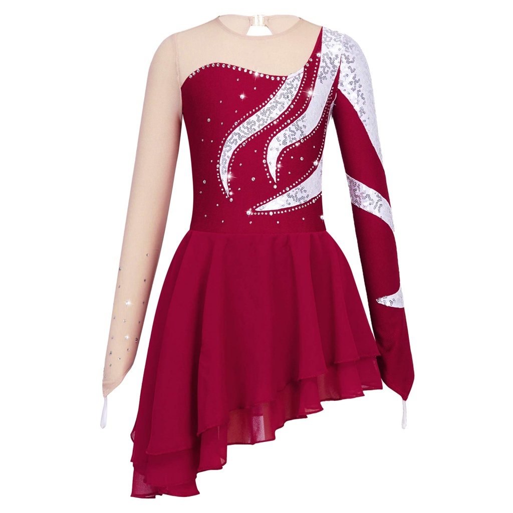 Vestido de patinaje artístico de manga larga para niñas, Ballet, danza,  gimnasia, falda de malla, leotardo, Ropa de baile, disfraz de patinaje  sobre hielo para niños – Los mejores productos en la