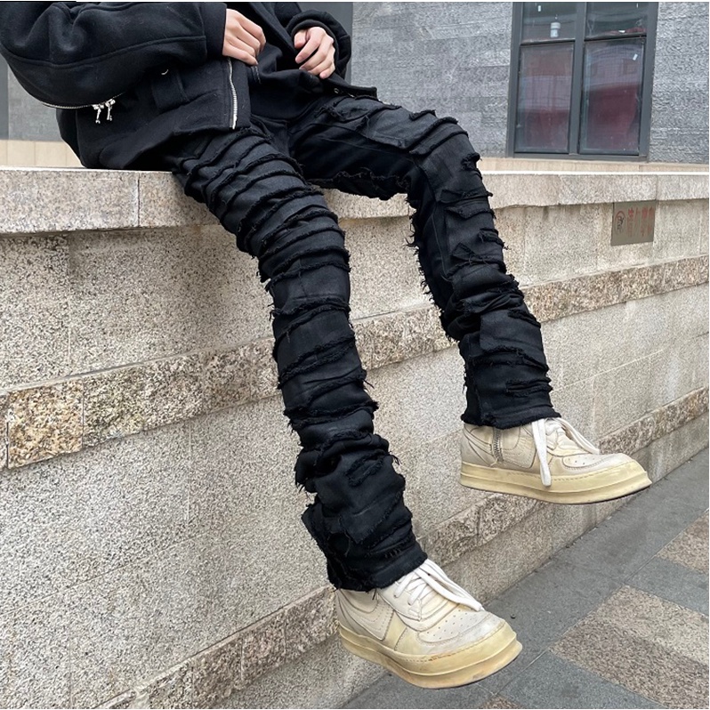 Heavy Industry Hole Frayed Destruction Jeans Encerados Para Hombre High Street Retro Recto Rasgado Lapiz Pantalones Oversize Denim Shopee Mexico