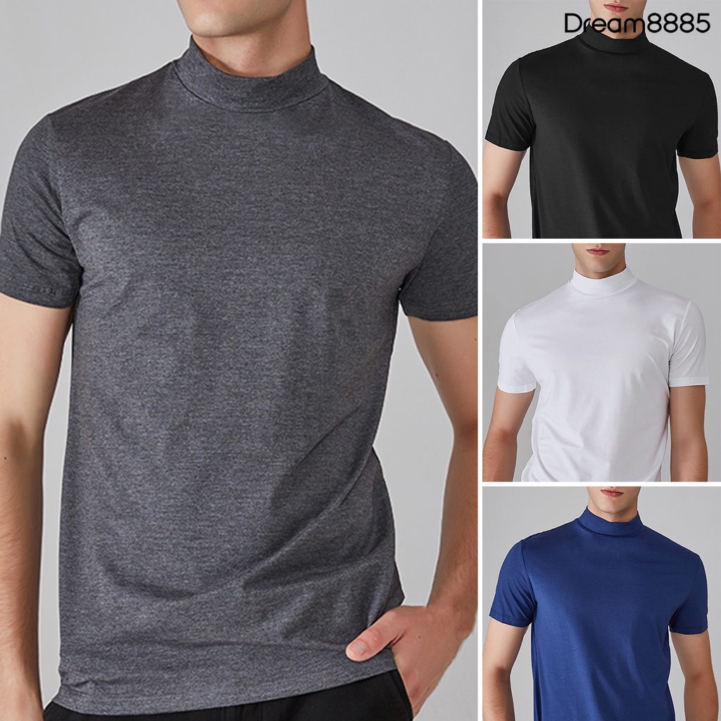 Comprar Camiseta ajustada de verano para hombre, camisetas transpirables de  Color sólido a la moda, jersey de manga corta con cuello alto, camisa de  fondo