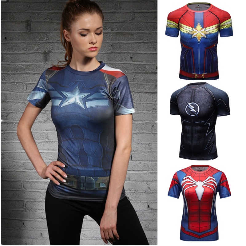 Stock Listo Camiseta De Secado Rapido Para Mujer Superheroe Spiderman Patron 3D Gimnasio Deportivo Se Adapta A Culturismo Baju Fitness Shopee Mexico