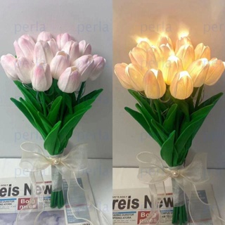 Elegante lámpara de mesa de flores de tulipán, seis ramas, tulipanes, luz  de noche LED, simulación de flores en maceta, regalo para su cumpleaños