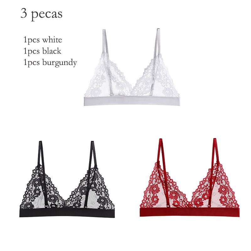 thumbnail image 1 of ZXYOUPING 3pcs Sujetador Sexy Para Mujeres Hueco De Encaje Transparente No Acolchado Para Sujetadores Sin Costuras, 1 of 5