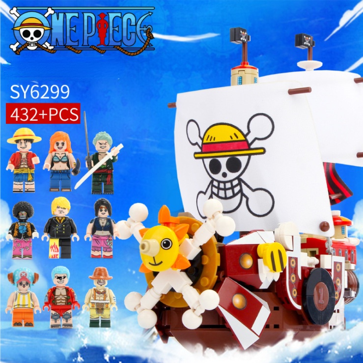  Beego Juego de construcción de barcos piratas de anime de una  pieza compatible con Lego, atractivo barco pirata de mil soleado con 2  figuras - Luffy - Decoración de helicóptero, regalo